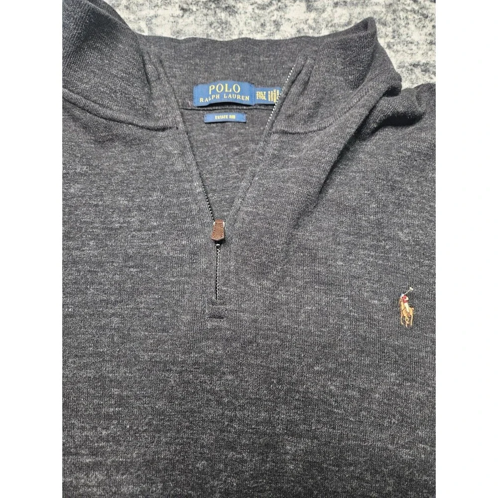 POLO RALPH LAUREN ESTATE RIB 1/4 ZIP PULLOVER SWEATER CHARCOAL GRAY MENS 2XLT